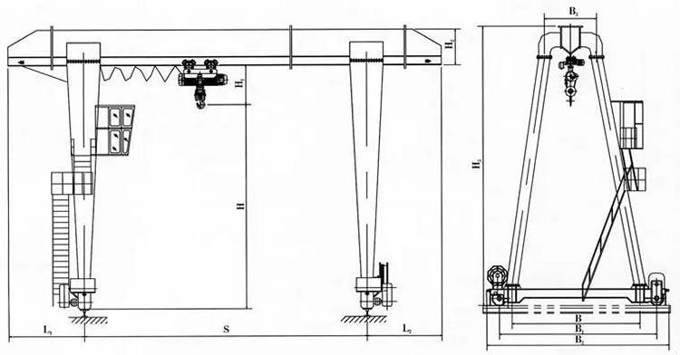 MH Single Girder Gantry Crane with Wire Rope Hoist drawing