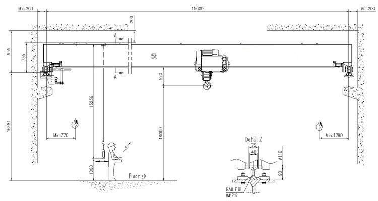 European Type 7.5 ton Single Girder Bridge Crane drawing